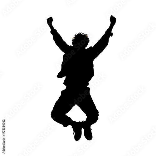 Silhouette of a person jumping with joy outdoors
