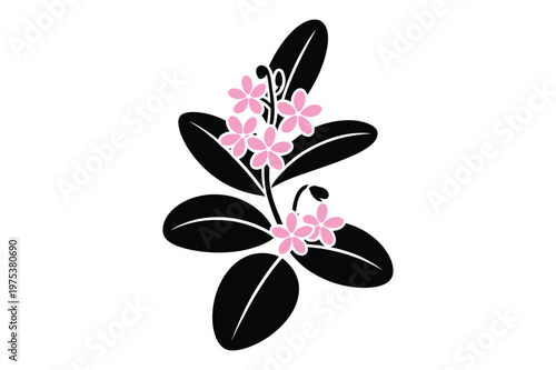 Stylized vector illustration of a flowering plant branch with small pink