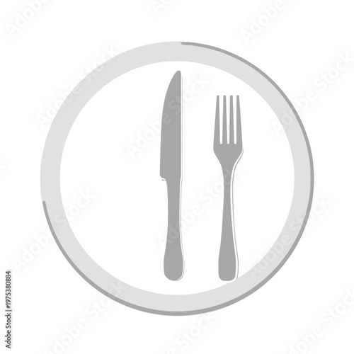 Silver Knife and Fork on Round Plate Symbolizing Dining