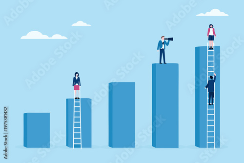 People climbing ladders representing growth and business success concepts