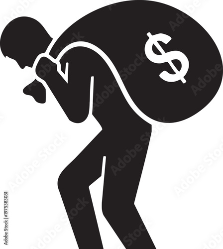 Financial burden, struggling businessman, carrying debt, heavy load