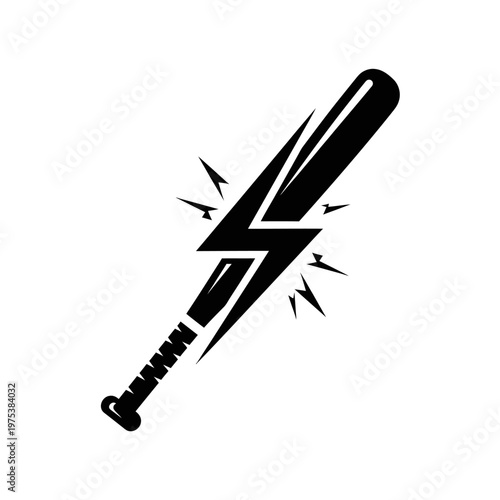 Stylized baseball bat with lightning bolts design
