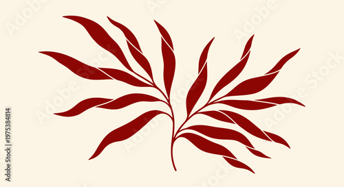 Botanical art background vector featuring a vibrant red leaf illustration