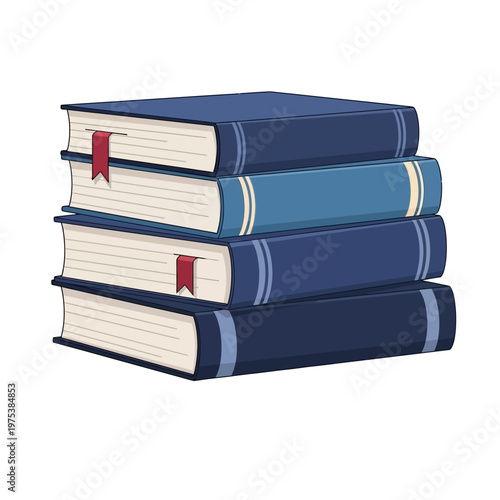 Stack of Colorful Books with Page Markers on Top