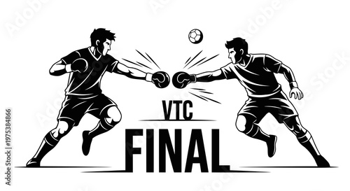 Two soccer players competing for the ball in a final match illustration.