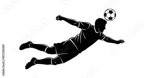 A soccer player in mid-air, skillfully heading a soccer ball.