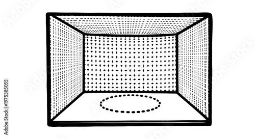 A simple black and white drawing of a soccer goal with a net.