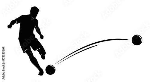 A soccer player kicking a ball with motion blur effect in a simple graphic.