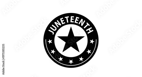 Juneteenth logo with a star in the center surrounded by text and stars.