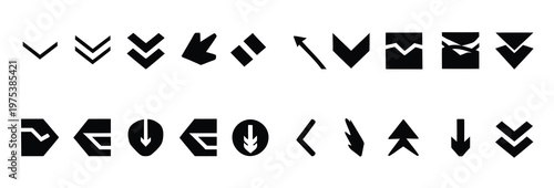 Collection of black arrow icons and symbols for navigation and direction on a white background.