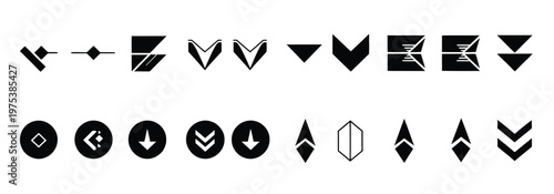 Collection of downward pointing arrow icons and symbols for download or direction.
