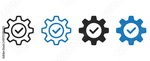 Easy Installation icon vector, featuring gear and check mark symbols, representing quick setup, fast configuration, and efficient settings