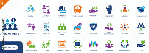 Community icons set with various social and educational symbols vector illustration