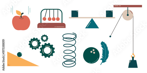 Classical Mechanics Physics Education Icon Vector Set