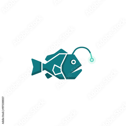 Stylized fish with fishing lure in abstract design