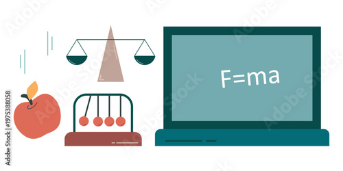 Gravity Newton Law Mass and Motion Flat Vector Concept