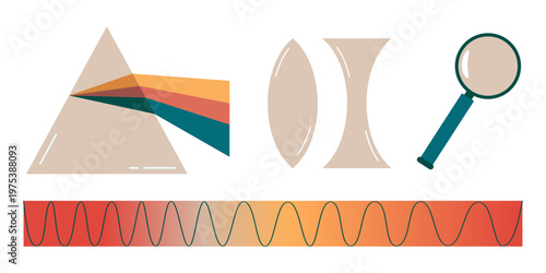 Photos Light Refraction Optics Science Concept Flat Vector