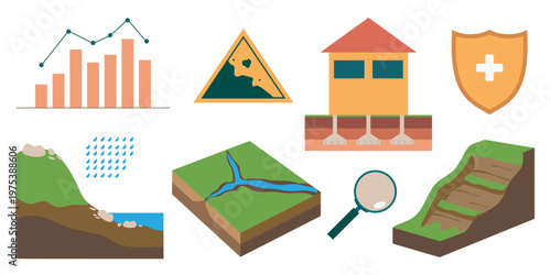 Hazards Analysis Industrial Safety Icon Flat Vector Set