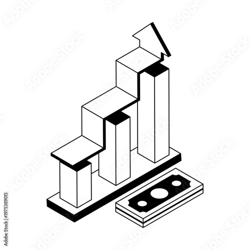 An isometric style icon showing profit growth chart
