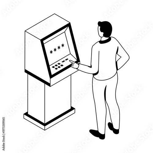Isometric style icon depicting cash withdrawal

