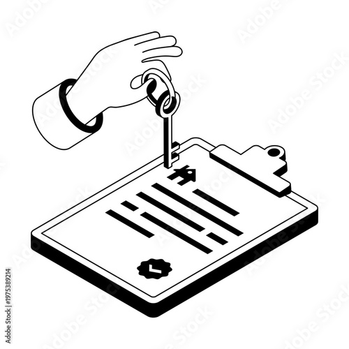 An icon showing mortgage contract in isometric style
