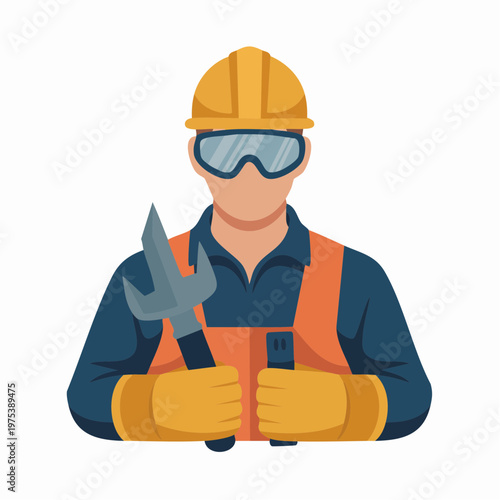 Construction worker with safety gear.