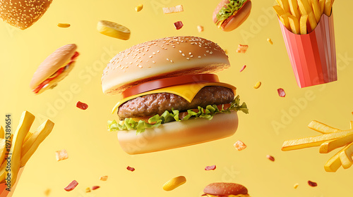 Delicious Burgers and French Fries in the Air