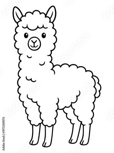 Alpaca Line Art: An adorable alpaca illustration, showcasing its fluffy coat and endearing features, perfect for coloring or minimalist design projects.