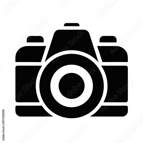 Minimalist camera icon vector, black digital SLR photography symbol, professional photo equipment silhouette for web and app UI design