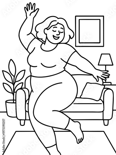 Joyful Dance: An animated individual happily dances in their living space, conveying a sense of freedom and lightheartedness.