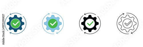 Execution icon, representing task completion, business operations, and process cycles with gear symbols