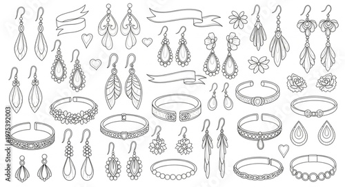 Elegant Jewelry Collection - A Detailed Line Art Illustration.