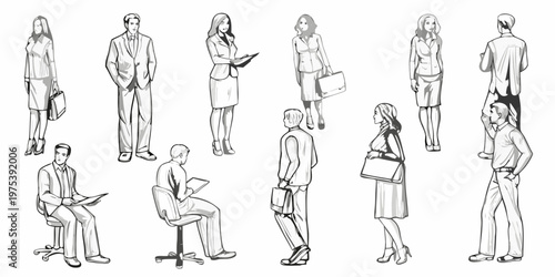 Collection of sketched figures depicting diverse business professionals