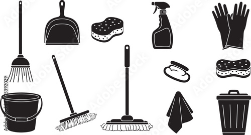 Cleaning supplies and tools for household chores and maintenance