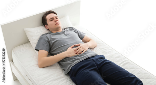 Man Relaxing on Bed with Remote Control