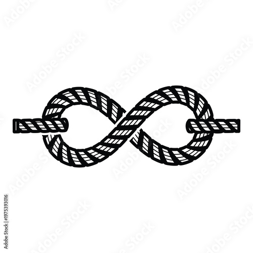 Rope forming an infinity symbol with twisted strands and ends  nautical design element icon