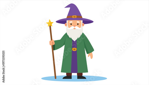 vector Cartoon Wizard Character with Magic Wand and Star