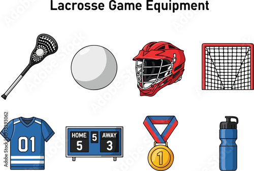 Collection of Lacrosse Game Equipment, Sports Gear, and Accessories for Athletes