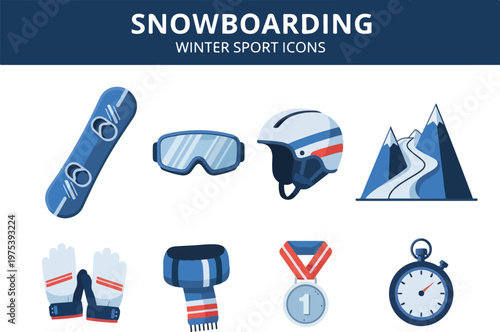 Snowboarding Winter Sport Icons A Collection of Essential Gear and Elements for the Sport