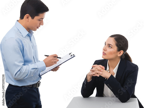 Businessman interviewing young woman at office desk