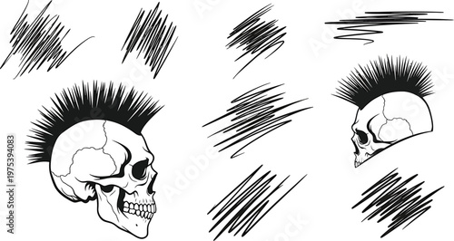 Skull with Mohawk Hairstyle and Motion Lines