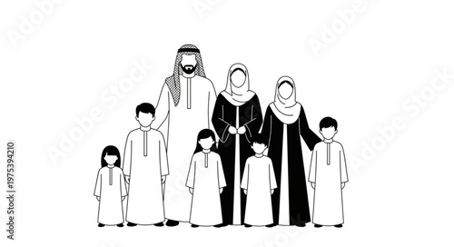 Family portrait of a traditional Arab family in their attire.