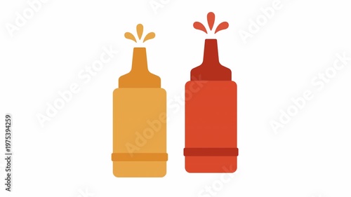 Ketchup and Mustard Bottles Squirting Condiments Flat Design Animation.