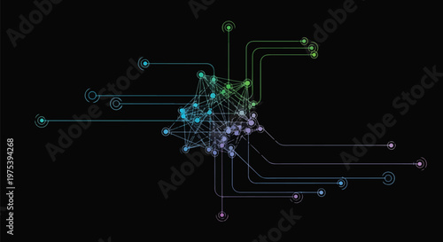 Abstract Colorful Glowing Network Connections On Black Background Vector
