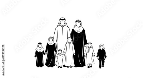 Family portrait of a traditional Middle Eastern family in their attire.