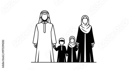 Family portrait of a traditional Middle Eastern family in their attire.