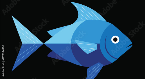 Abstract Geometric Blue Fish Minimal Vector Illustration On Black