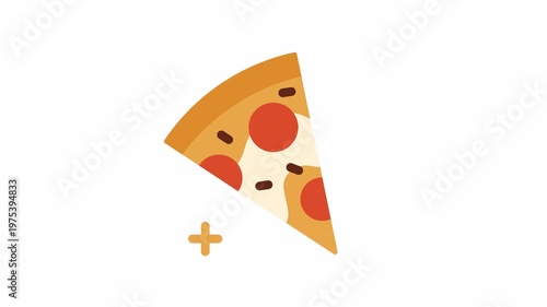 Delicious Pizza Slice with Pepperoni and Cheese Flat Design Animation.