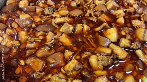 Thai northern pork curry or Hang Lay curry, in the market Chiangmai Thailand
