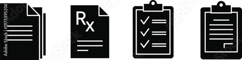 Medical Record Clipboard Icons, Health Prescription and Patient Report Vector Set